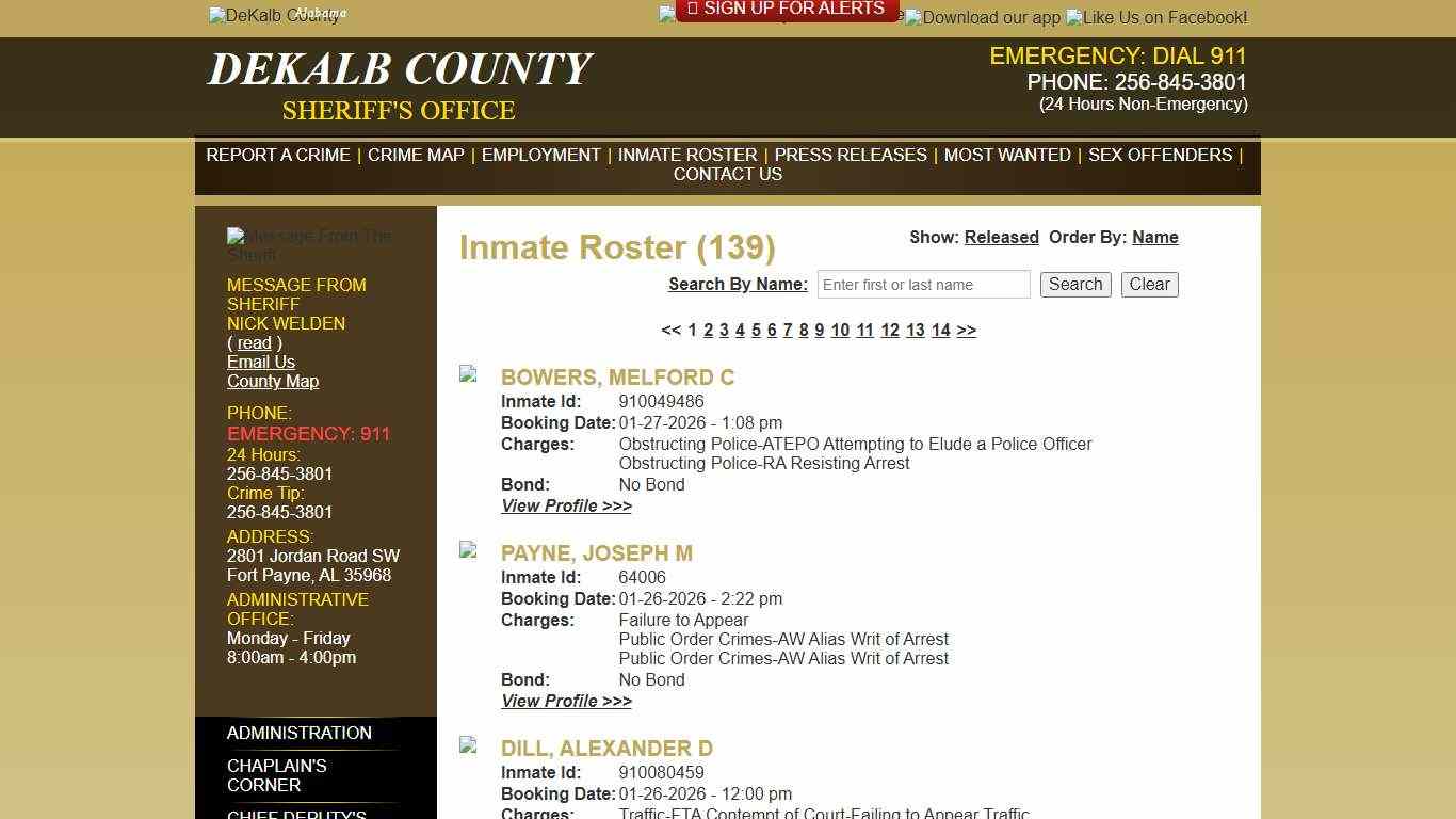 Inmate Roster - Current Inmates Booking Date Descending - DeKalb County Sheriff's Office - Fort Payne, Alabama